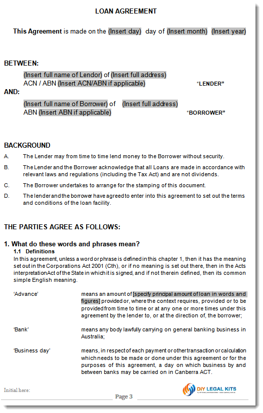 Division 7A, Div7a company loan agreement template